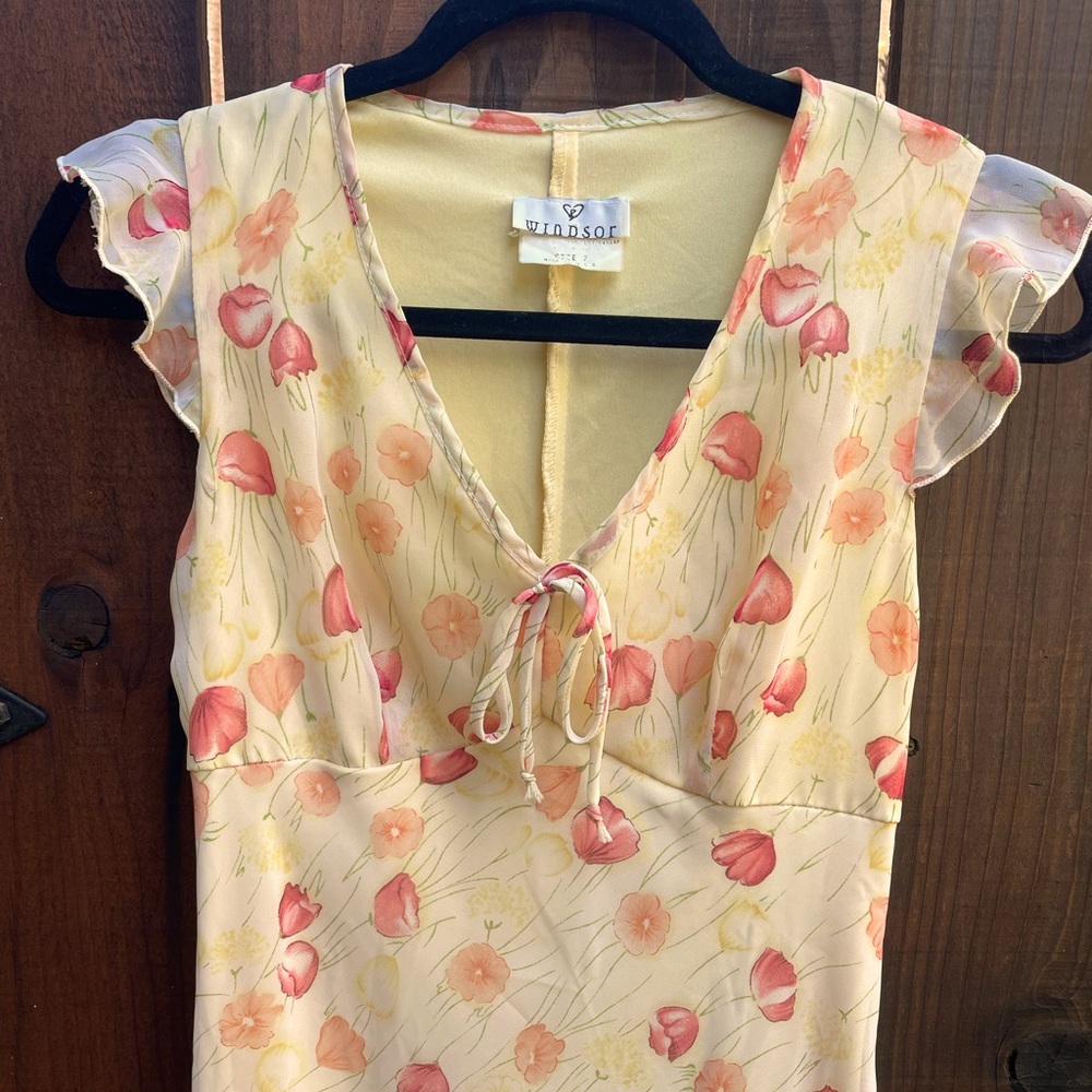 Vintage Windsor Yellow Floral Midi Dress